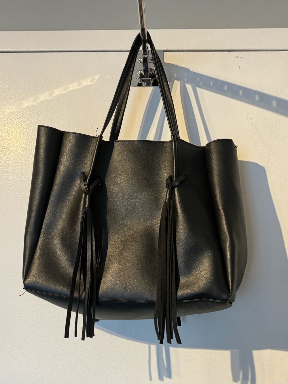 B - Low The Belt Black Tassel Tote Bag